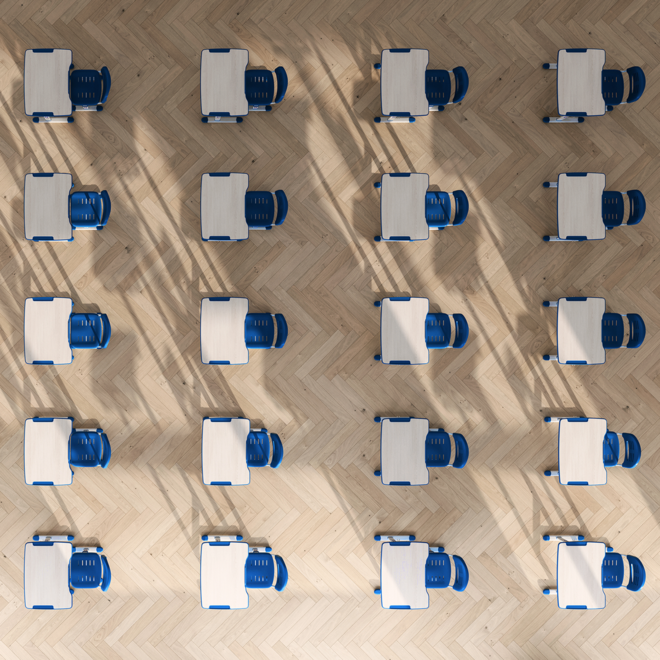 a group of tables and chairs