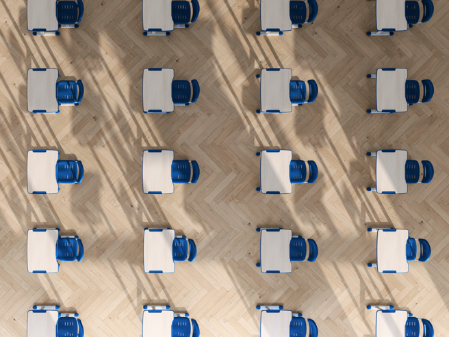 a group of tables and chairs